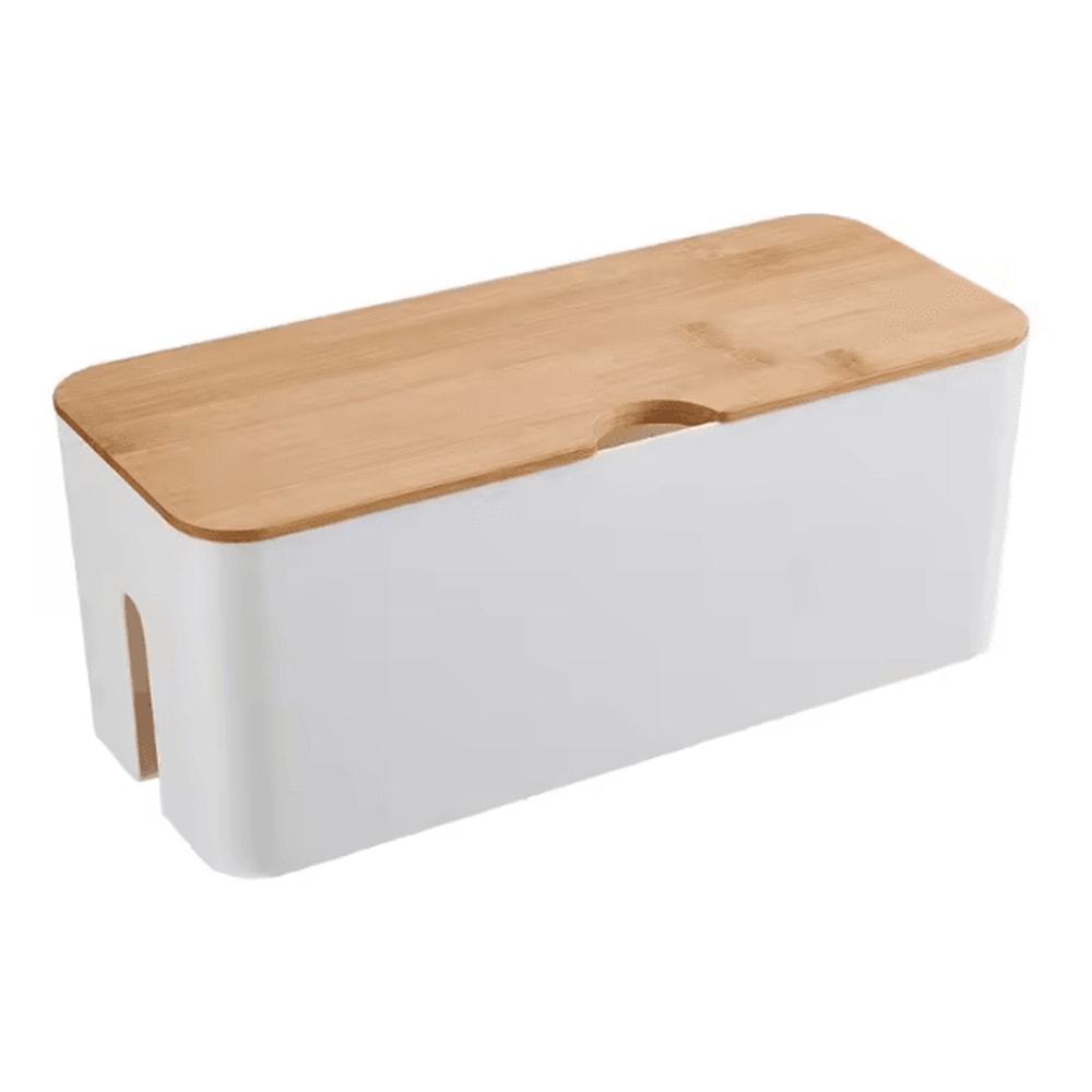 WoodShield Wooden Cable Management Box Power Strip And Charger Organizer 3