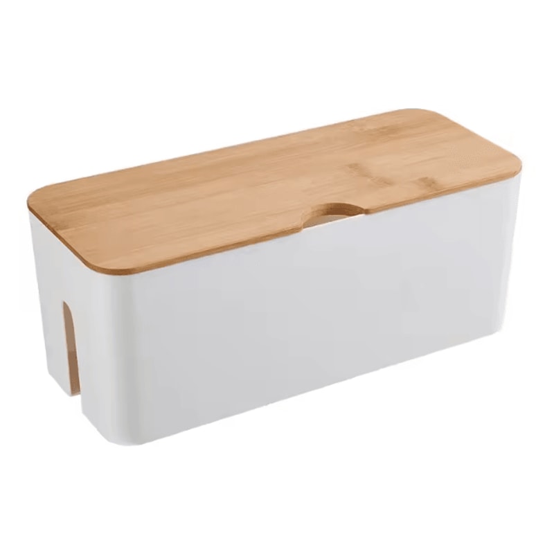 WoodShield Wooden Cable Management Box Power Strip And Charger Organizer 3