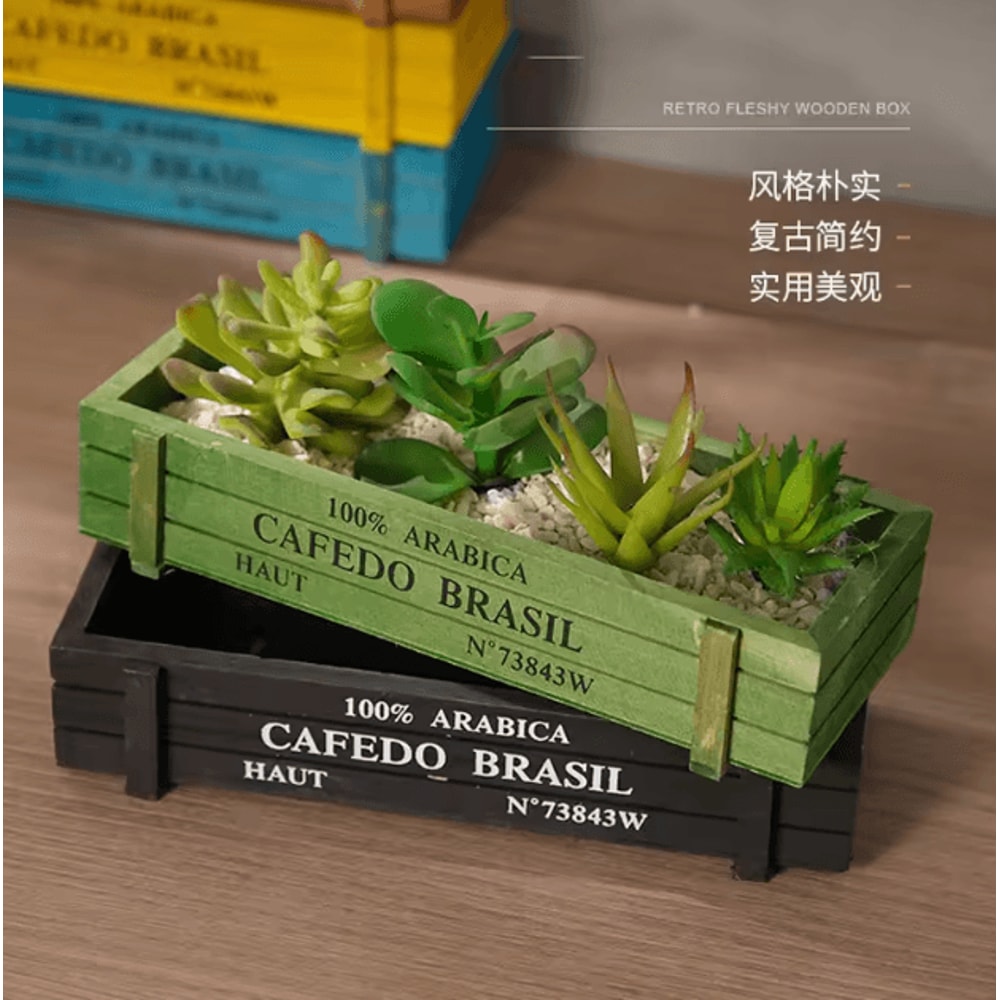 RusticCharm Vintage Wooden Succulent Planter Box Desktop Storage Organizer 0