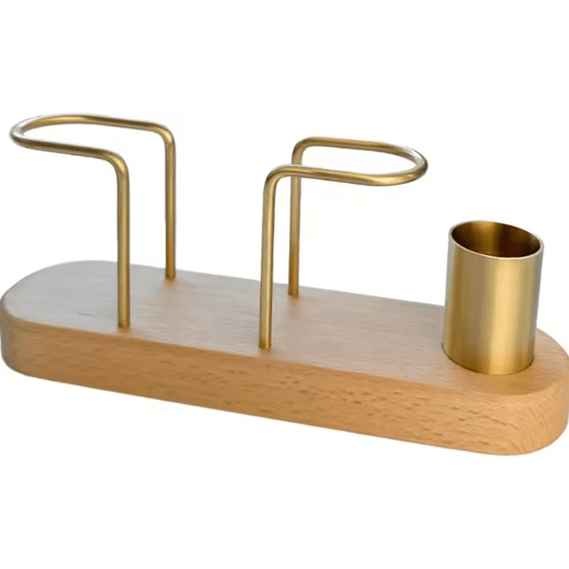HeMu Walnut Brass Napkin Holder With Toothpick Dispenser Elegant Table Organizer 4