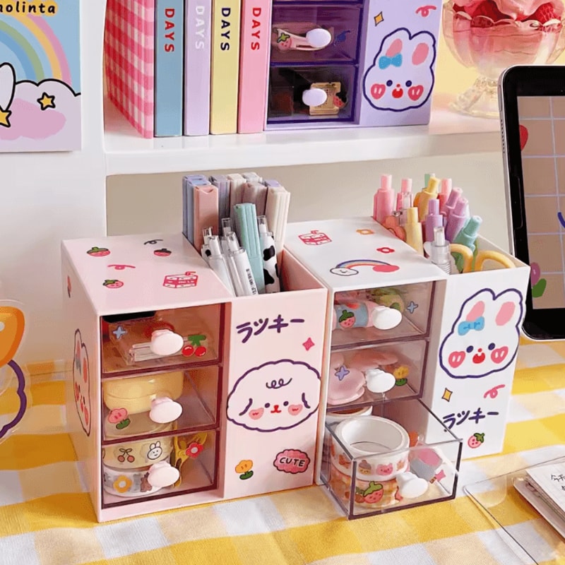 KawaiiCube Cartoon Desktop Stationery Storage Box Cute Multifunction Desk Organizer 1