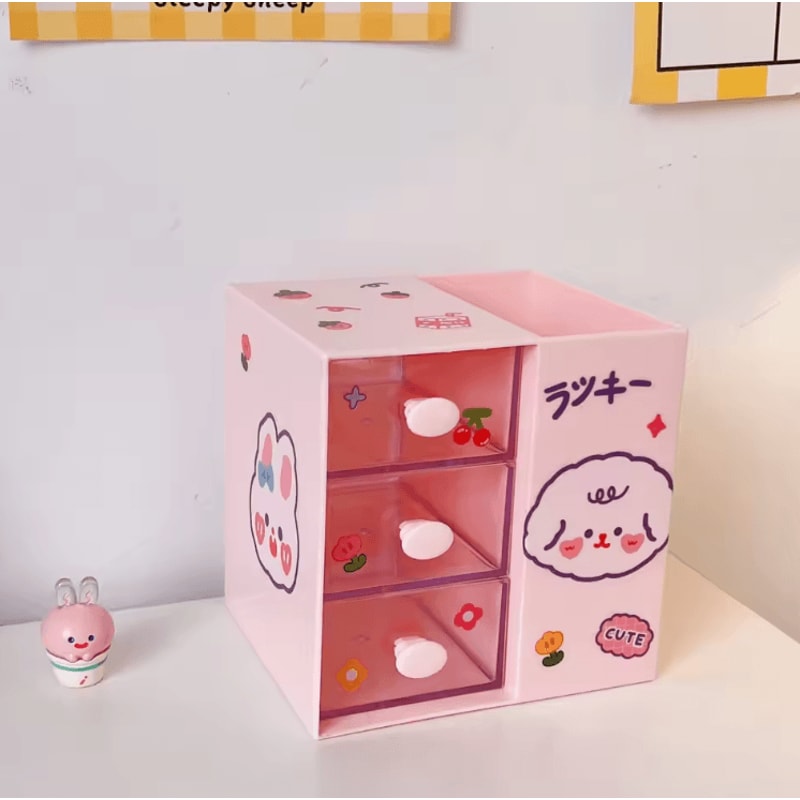 KawaiiCube Cartoon Desktop Stationery Storage Box Cute Multifunction Desk Organizer 9