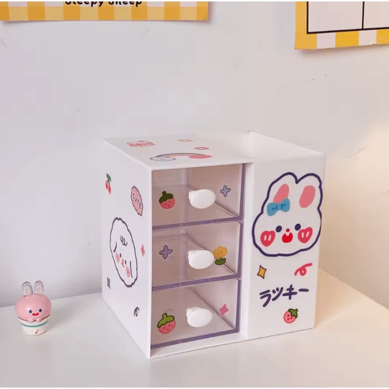 KawaiiCube Cartoon Desktop Stationery Storage Box Cute Multifunction Desk Organizer 7