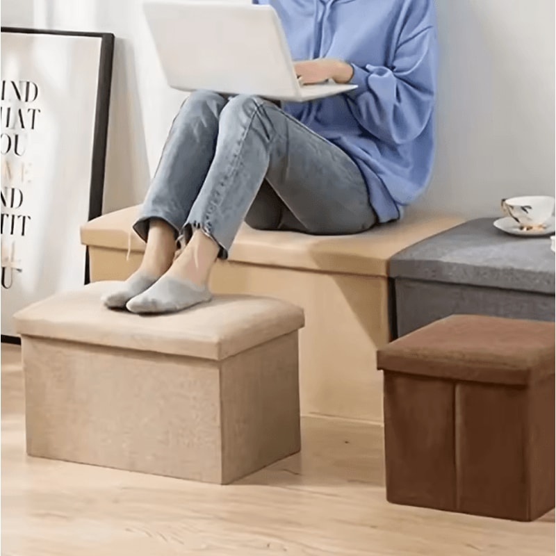 FlexiSeat Foldable Storage Ottoman Stool Box Fabric Multipurpose Organizer 0