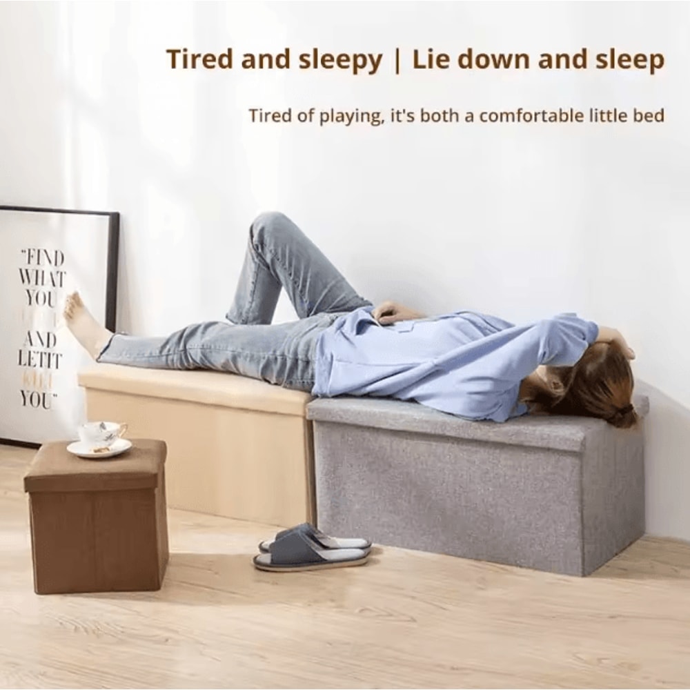 FlexiSeat Foldable Storage Ottoman Stool Box Fabric Multipurpose Organizer 2