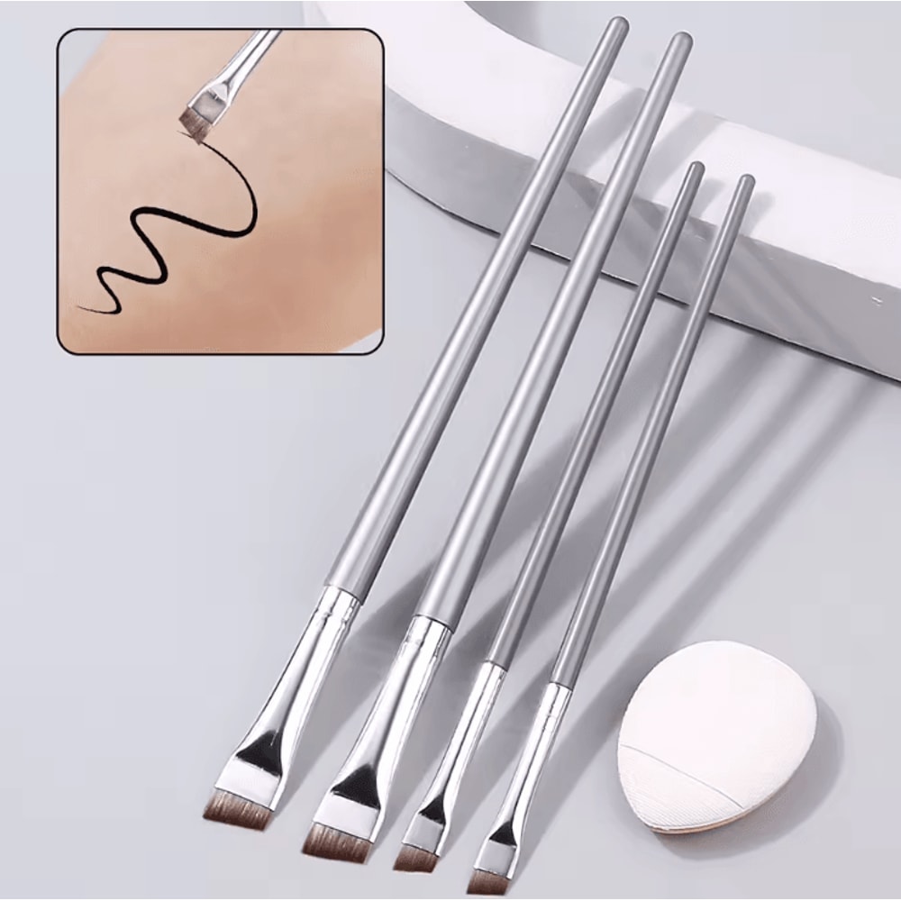 PrecisionPro 4 Piece Ultra Thin Eyeliner Brush Set With Mini Concealer Puff 0