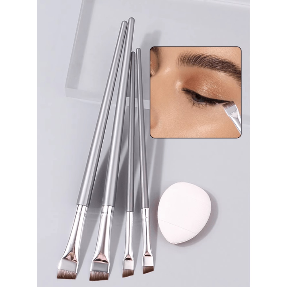 PrecisionPro 4 Piece Ultra Thin Eyeliner Brush Set With Mini Concealer Puff 1