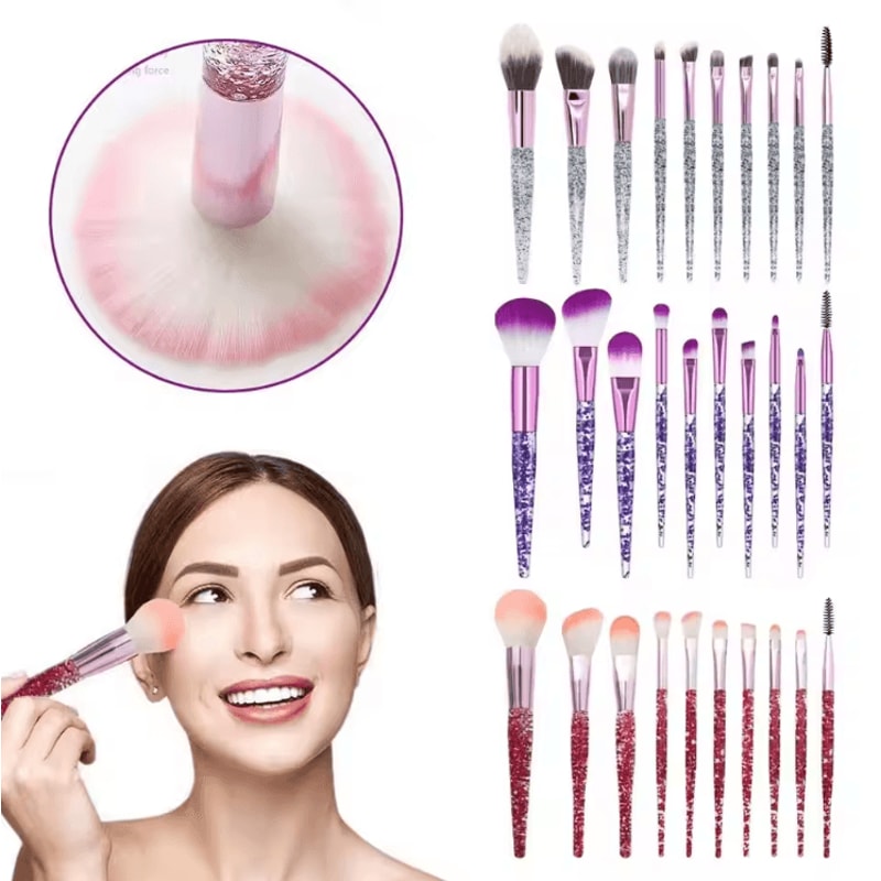 GlamCrystal 10 Piece Glitter Makeup Brush Set Professional Blending Kit 0