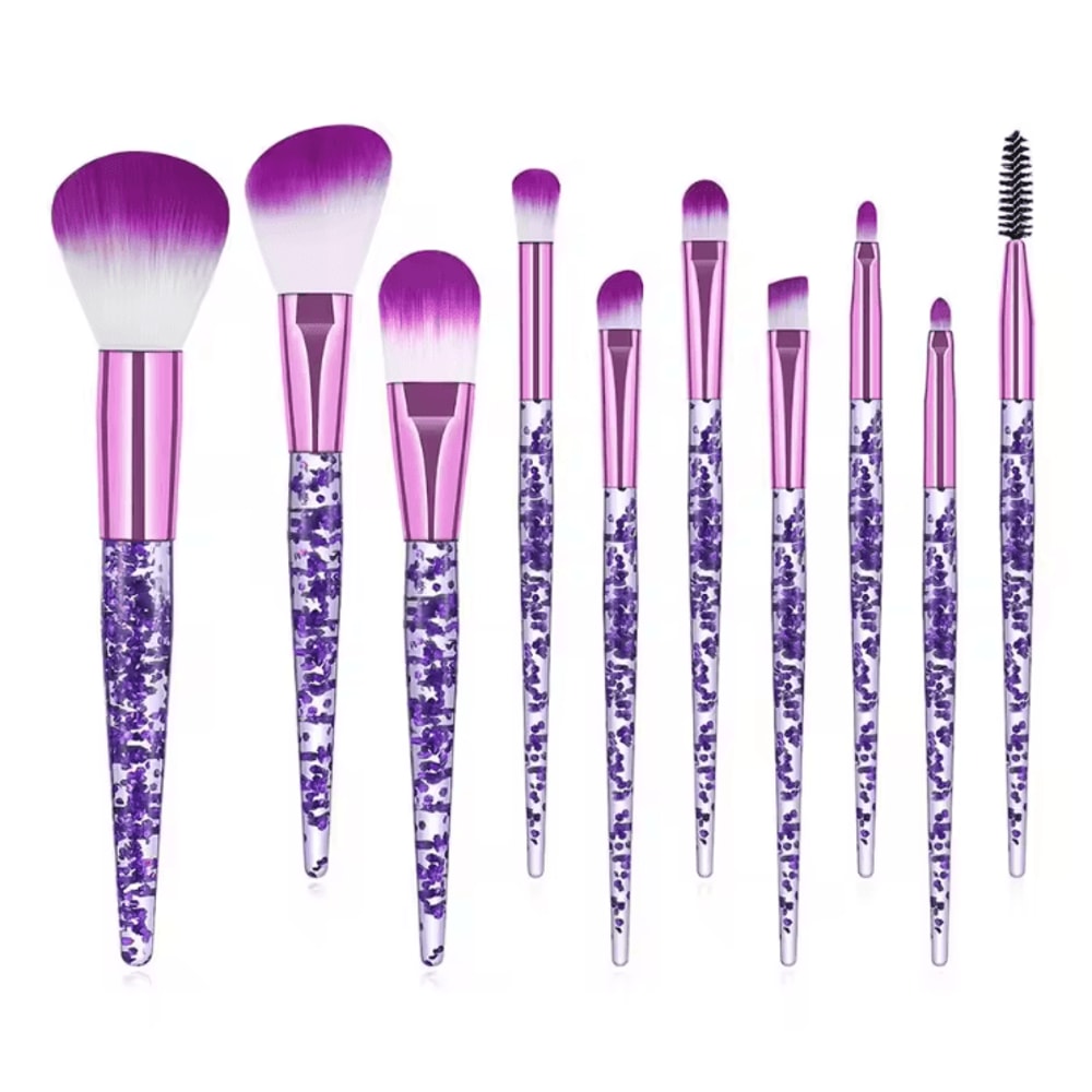 GlamCrystal 10 Piece Glitter Makeup Brush Set Professional Blending Kit 3