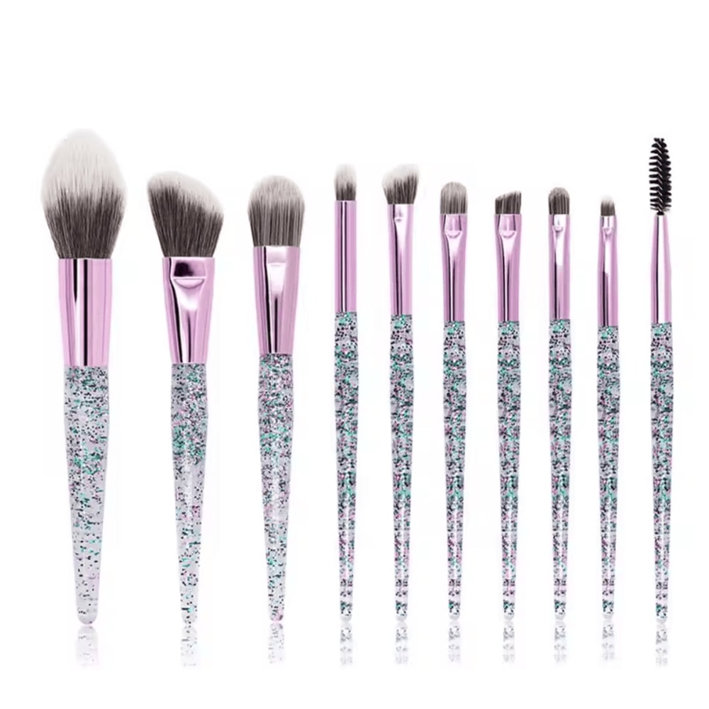 GlamCrystal 10 Piece Glitter Makeup Brush Set Professional Blending Kit 4