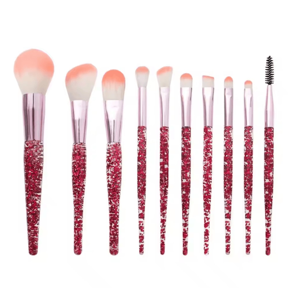 GlamCrystal 10 Piece Glitter Makeup Brush Set Professional Blending Kit 5