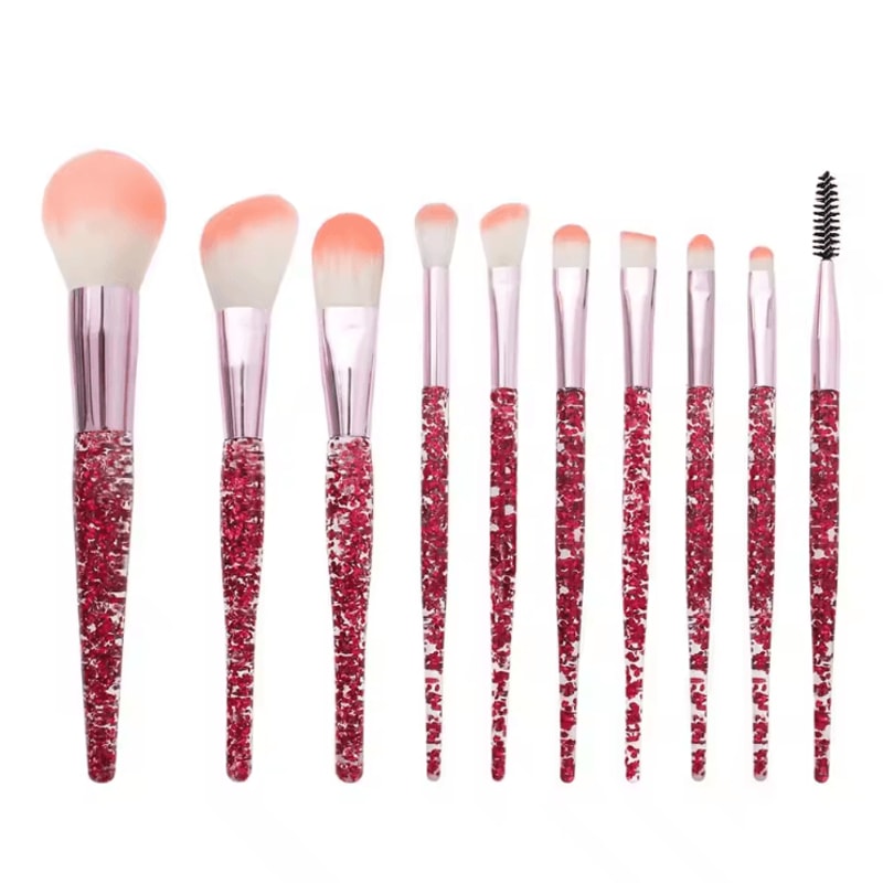 GlamCrystal 10 Piece Glitter Makeup Brush Set Professional Blending Kit 5