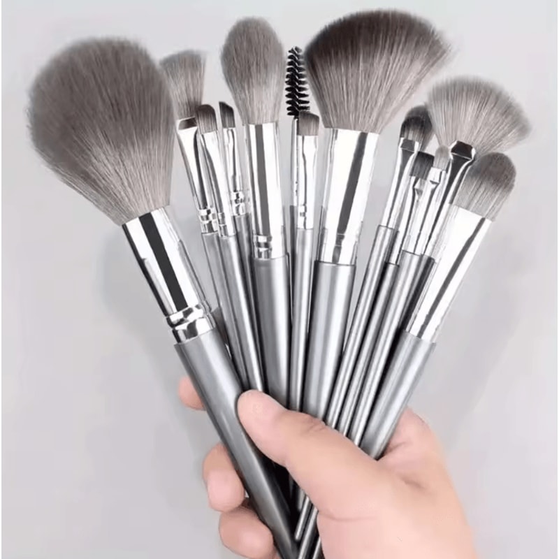 Luxe Silver 14 Piece Makeup Brush Set For Flawless Face And Eye Blending 0