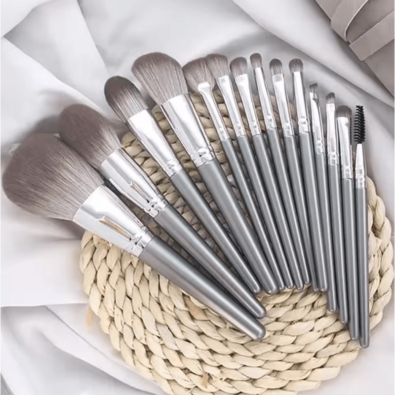 Luxe Silver 14 Piece Makeup Brush Set For Flawless Face And Eye Blending 1