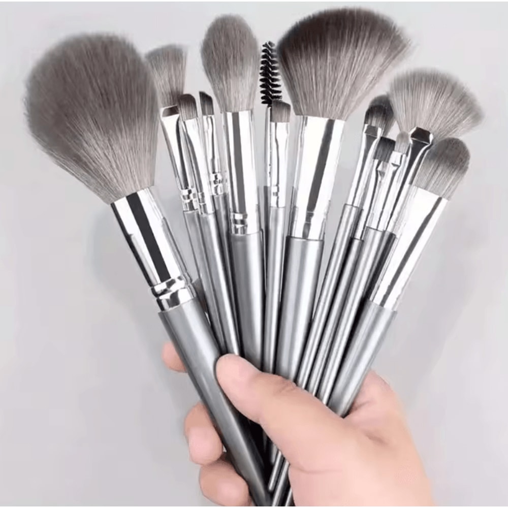 Luxe Silver 14 Piece Makeup Brush Set For Flawless Face And Eye Blending 5