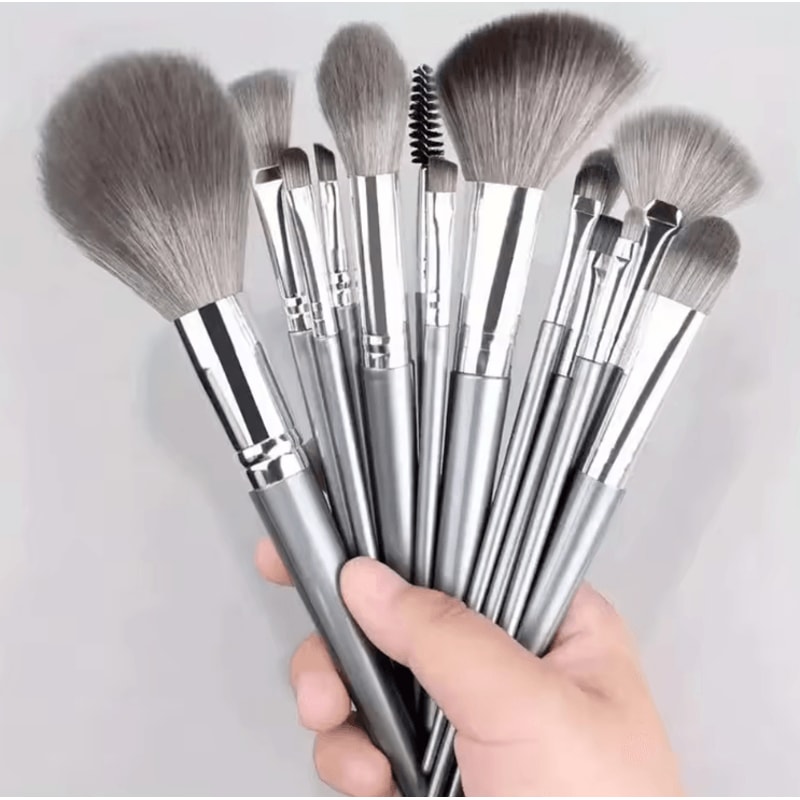 Luxe Silver 14 Piece Makeup Brush Set For Flawless Face And Eye Blending 5