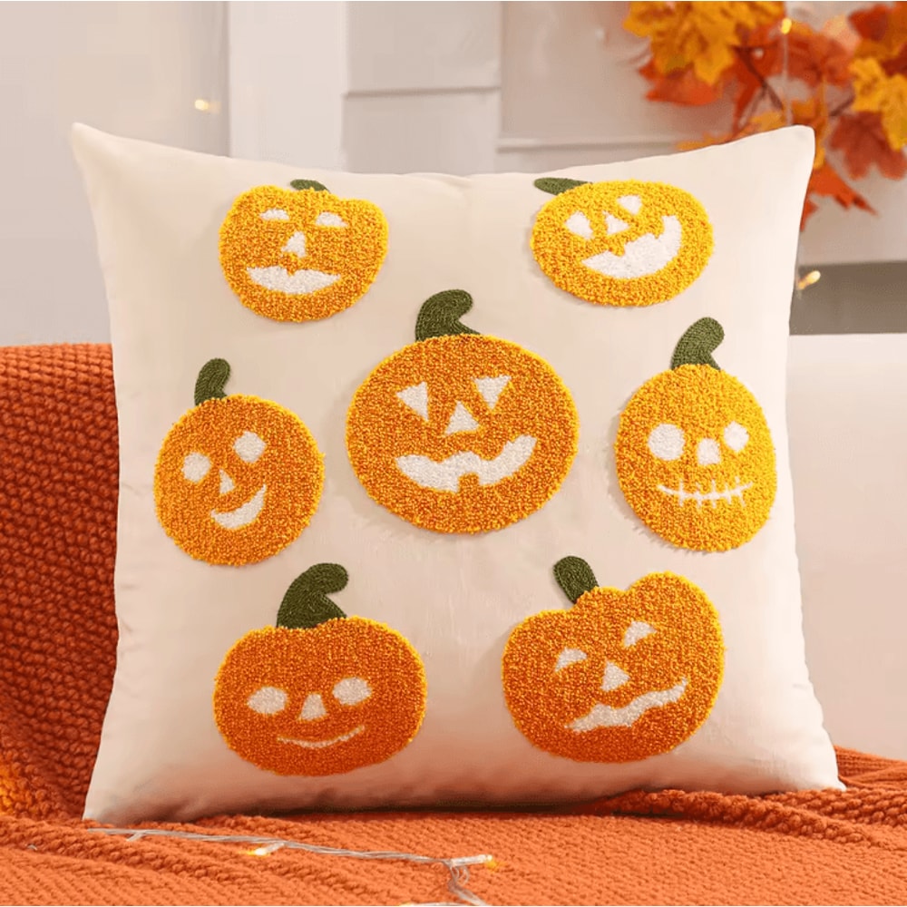 Velvet Halloween Pumpkin And Ghost Throw Pillow Cover For Cozy Autumn Decor 3