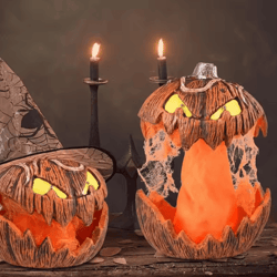 led devil pumpkin lantern with flashing light for spooky halloween decor