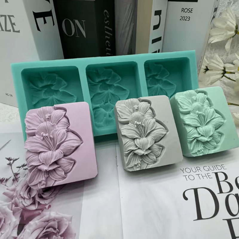 3 Cavities Flower Soap Molds Handmade Silicone Mold For Natural Soap Making 2