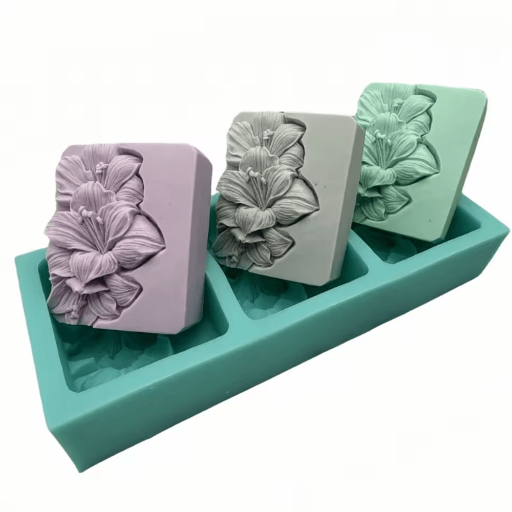 3 Cavities Flower Soap Molds Handmade Silicone Mold For Natural Soap Making 5