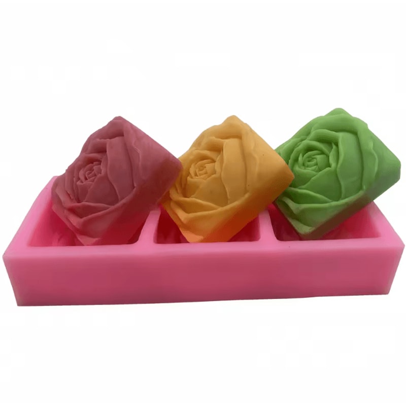 3 Cavities Flower Soap Molds Handmade Silicone Mold For Natural Soap Making 6