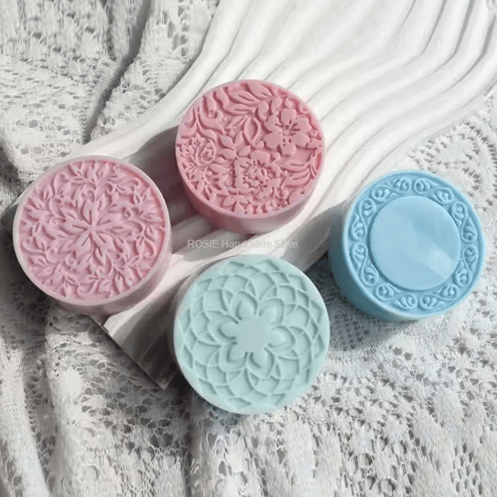 3D Handmade Silicone Soap Molds 4 Flower Types Bar Making Mould Tools Handmade DIY Circular Shape S 0