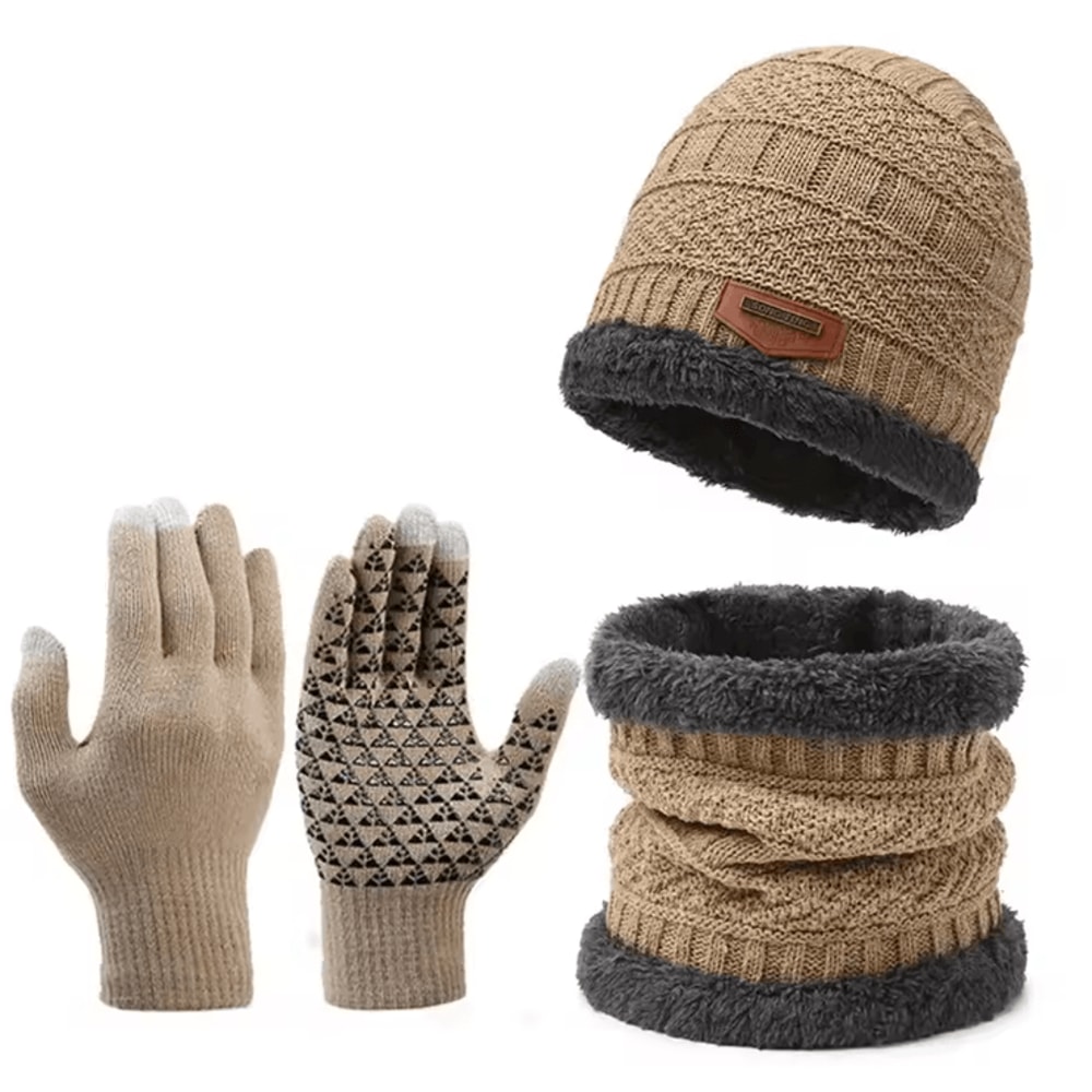 Windproof Winter Hat Scarf And Gloves Set With Cashmere Lining For Full Cold Protection 2
