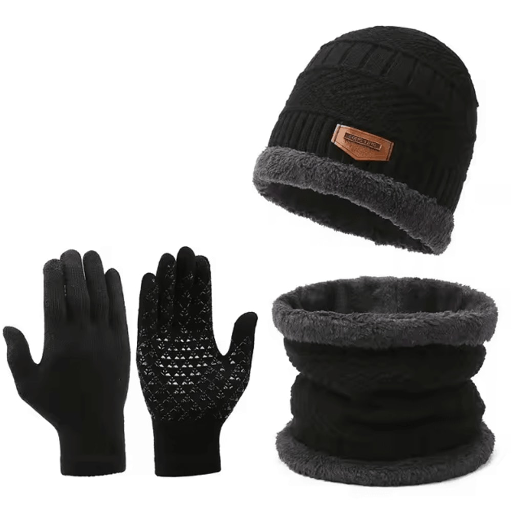 Windproof Winter Hat Scarf And Gloves Set With Cashmere Lining For Full Cold Protection 3