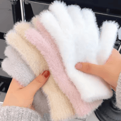 plush mink velvet winter gloves for women warm windproof soft five finger design