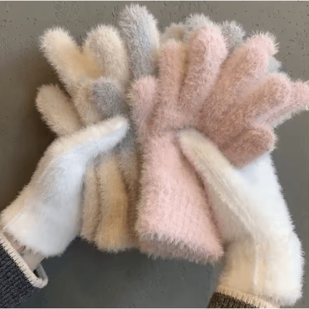 Plush Mink Velvet Winter Gloves For Women Warm Windproof Soft Five Finger Design 1
