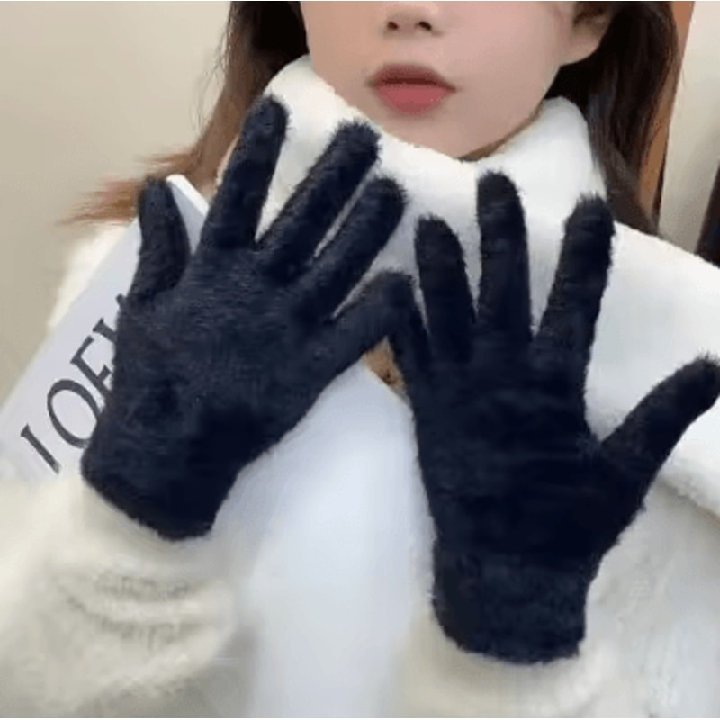Plush Mink Velvet Winter Gloves For Women Warm Windproof Soft Five Finger Design 4