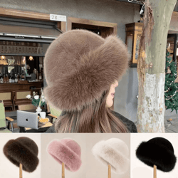 fluffy plush fur winter hat with ear protection for warm outdoor style