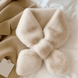 faux rabbit fur collar scarf for women soft plush cross neck warmer