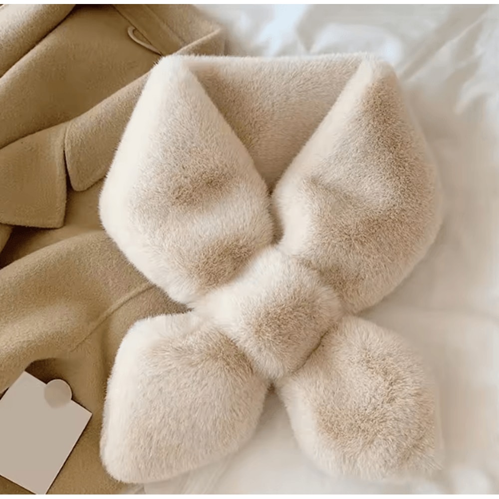 Faux Rabbit Fur Collar Scarf For Women Soft Plush Cross Neck Warmer 2