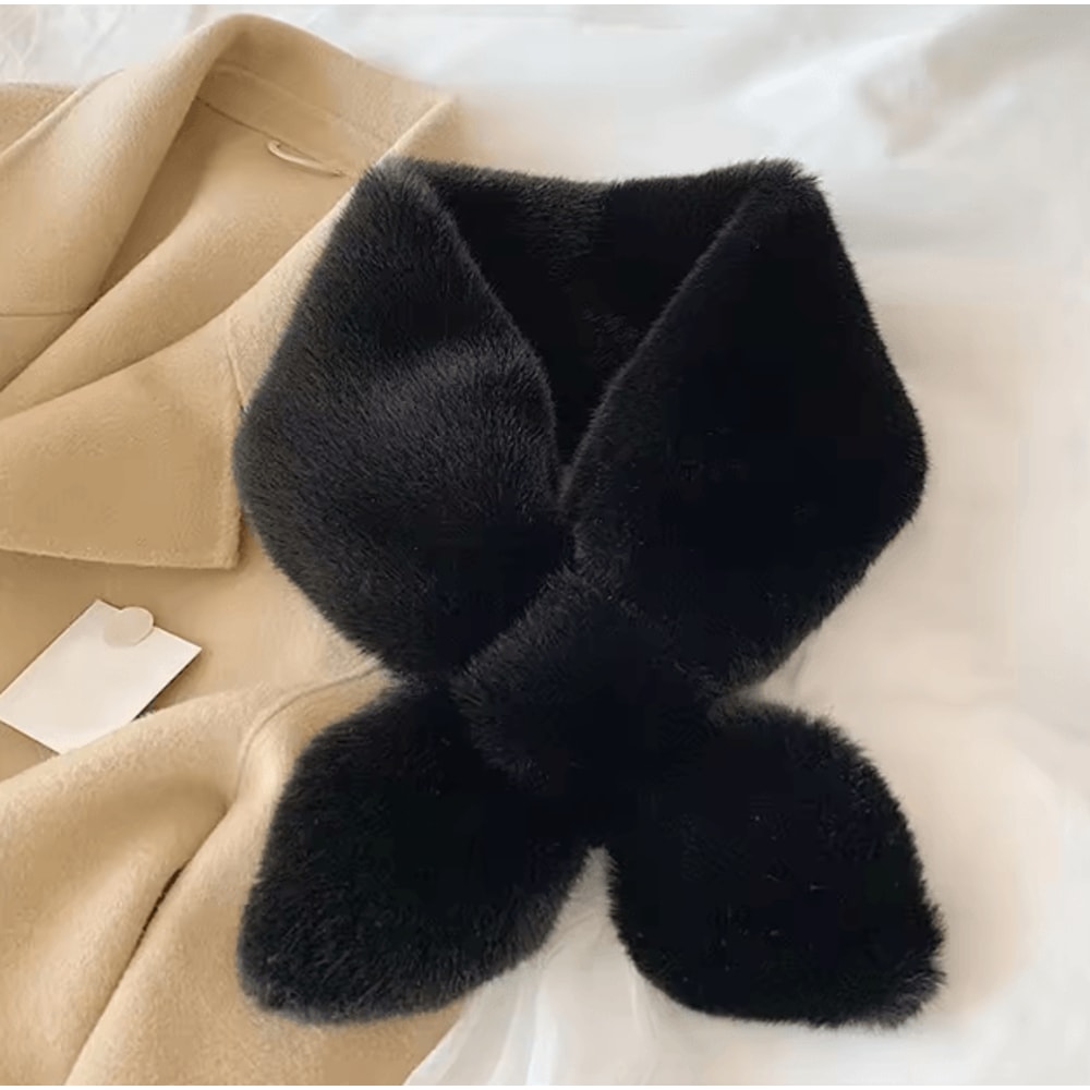 Faux Rabbit Fur Collar Scarf For Women Soft Plush Cross Neck Warmer 3
