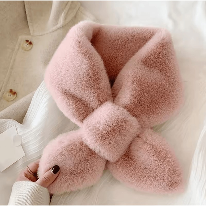 Faux Rabbit Fur Collar Scarf For Women Soft Plush Cross Neck Warmer 5