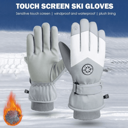 waterproof touchscreen ski gloves with pu leather grip thermal winter snow gloves for outdoor sports