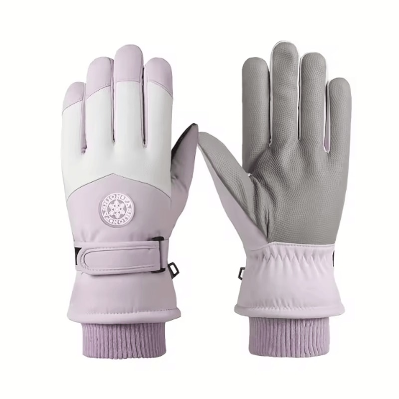 Waterproof Touchscreen Ski Gloves With PU Leather Grip Thermal Winter Snow Gloves For Outdoor Sport 2