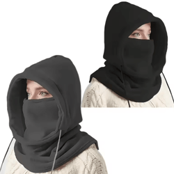 windproof knit balaclava hood with drawstring thermal winter face & neck cover