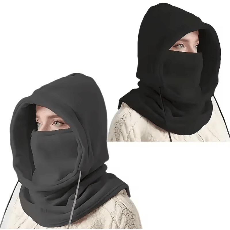 Windproof Knit Balaclava Hood With Drawstring Thermal Winter Face Neck Cover 0