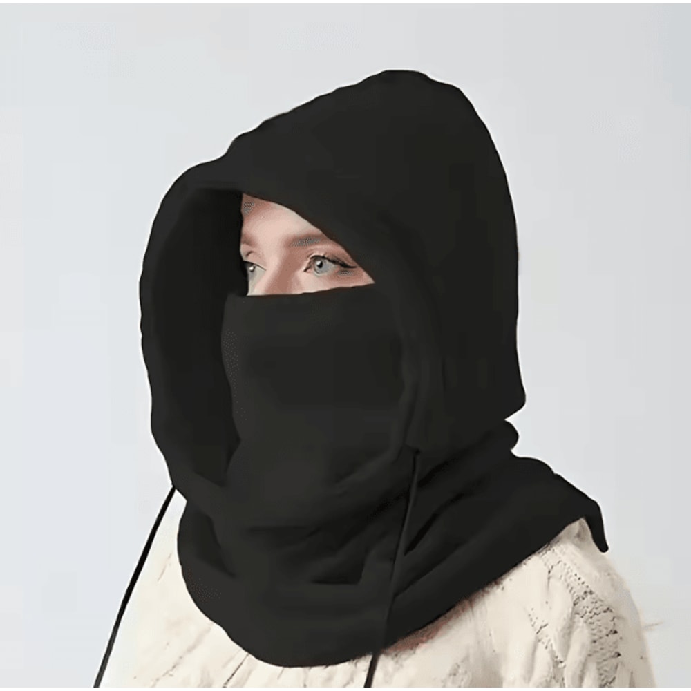 Windproof Knit Balaclava Hood With Drawstring Thermal Winter Face Neck Cover 2