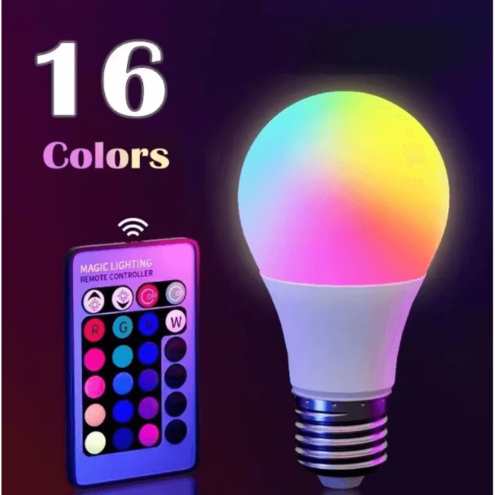 RGB LED Smart Bulb With Remote 16 Colors Dimmable E27 Multicolor Atmosphere Light 0