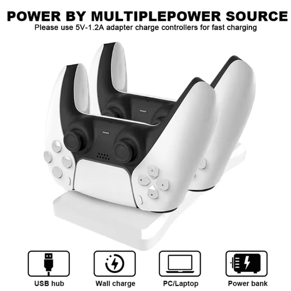 GAMINJA Dual PS5 Controller Charging Stand Fast Charge Dock With AC Adapter 3