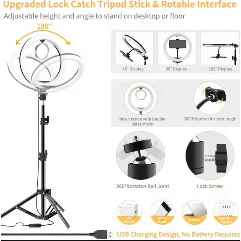 10Inch LED Selfie Ring Light With Tripod Phone Holder Dimmable USB Lighting For TikTok Video 2
