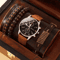 5PCS Mens Quartz Watch And Bracelet Set Leather Strap Business Casual Fashion Wristwatch Gift Set 3