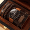 5PCS Mens Quartz Watch And Bracelet Set Leather Strap Business Casual Fashion Wristwatch Gift Set 4