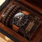 5PCS Mens Quartz Watch And Bracelet Set Leather Strap Business Casual Fashion Wristwatch Gift Set 4