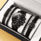 5PCS Mens Quartz Watch And Bracelet Set Leather Strap Business Casual Fashion Wristwatch Gift Set 5
