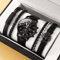 5PCS Mens Quartz Watch And Bracelet Set Leather Strap Business Casual Fashion Wristwatch Gift Set 5