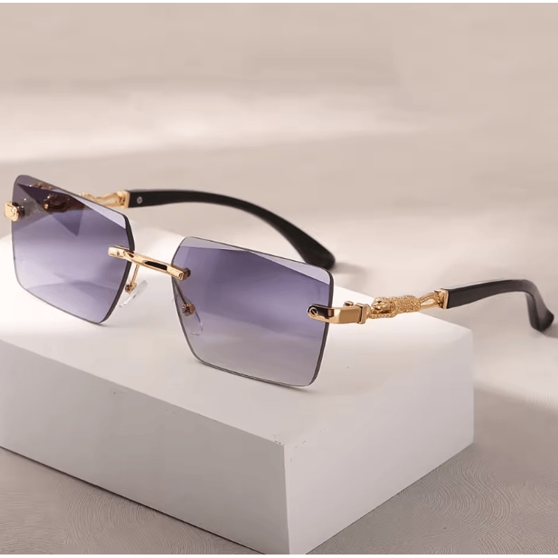 Rimless Rectangle Sunglasses Small Square UV Protection Shades For Men And Women 3